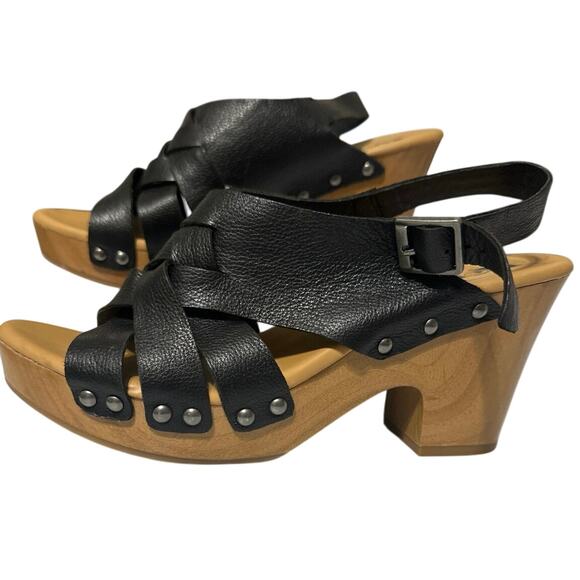 Korks Barango Wooden block heels Sandal Leather Cushioned Footbed Black Size 8 - Picture 2 of 8